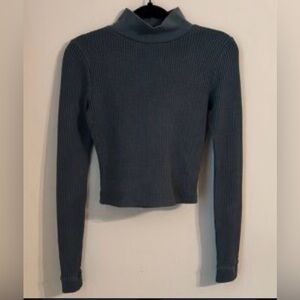 Aerie Blue Ribbed Long Sleeve Crop Top